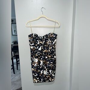 Strapless Dress in Black, Brown, and Cream with Front Zipper